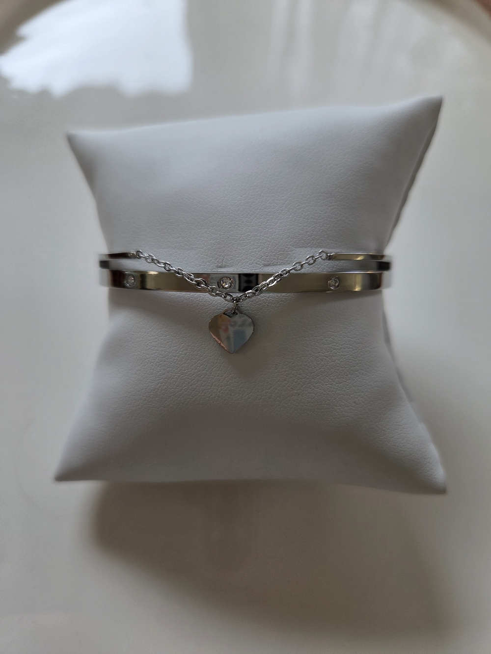 Tocara Silver Heart Charm Bangle Bracelet